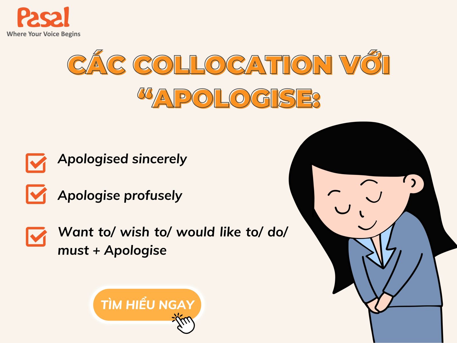 Collocations với Apologise