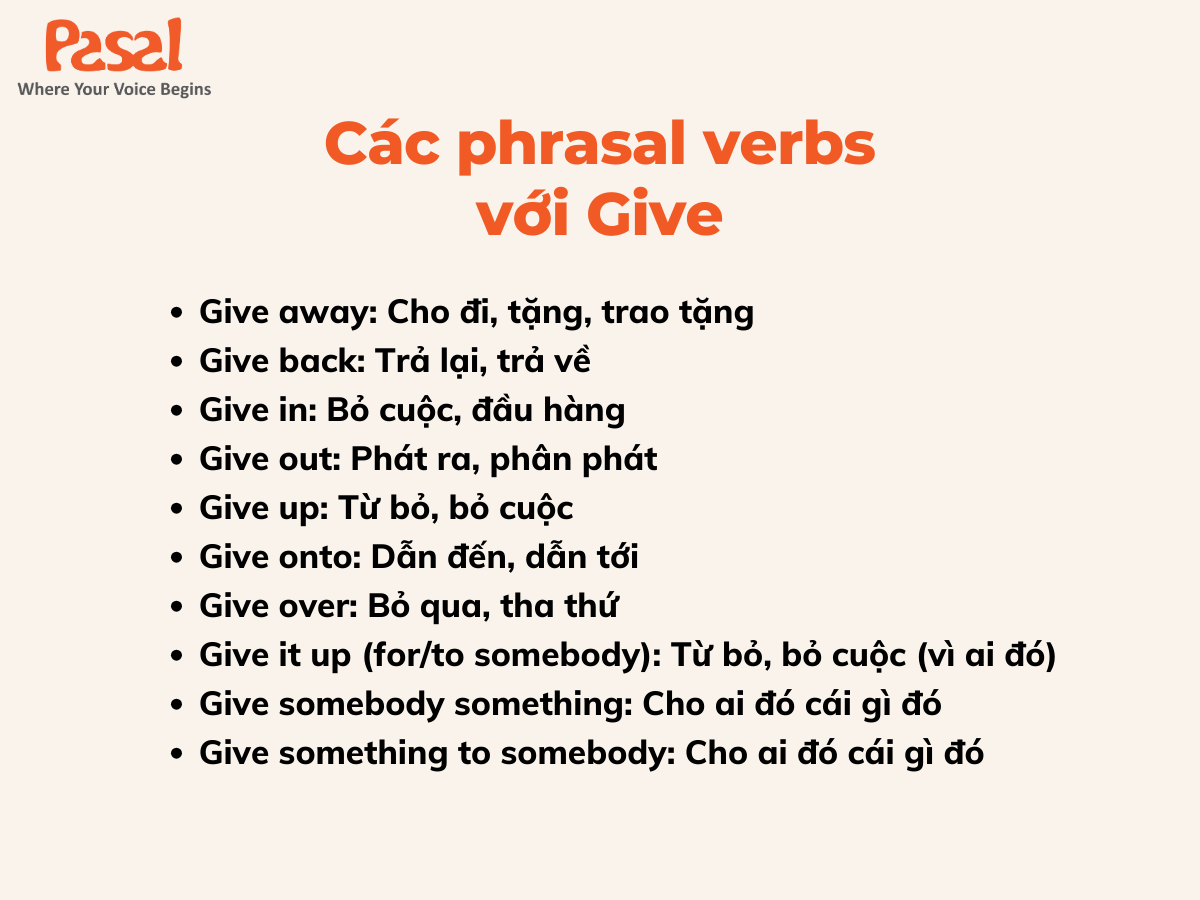 Các phrasal verb với động từ give khác