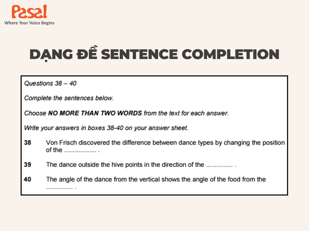 Format dạng bài Sentence Completion IELTS Listening
